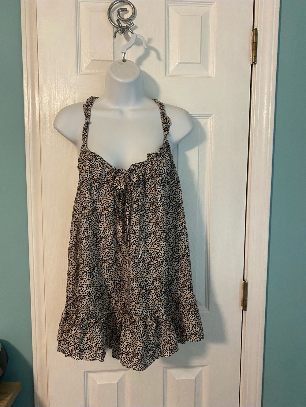 Victoria's Secret Black and Cream Leopard-Print Chemise with panties